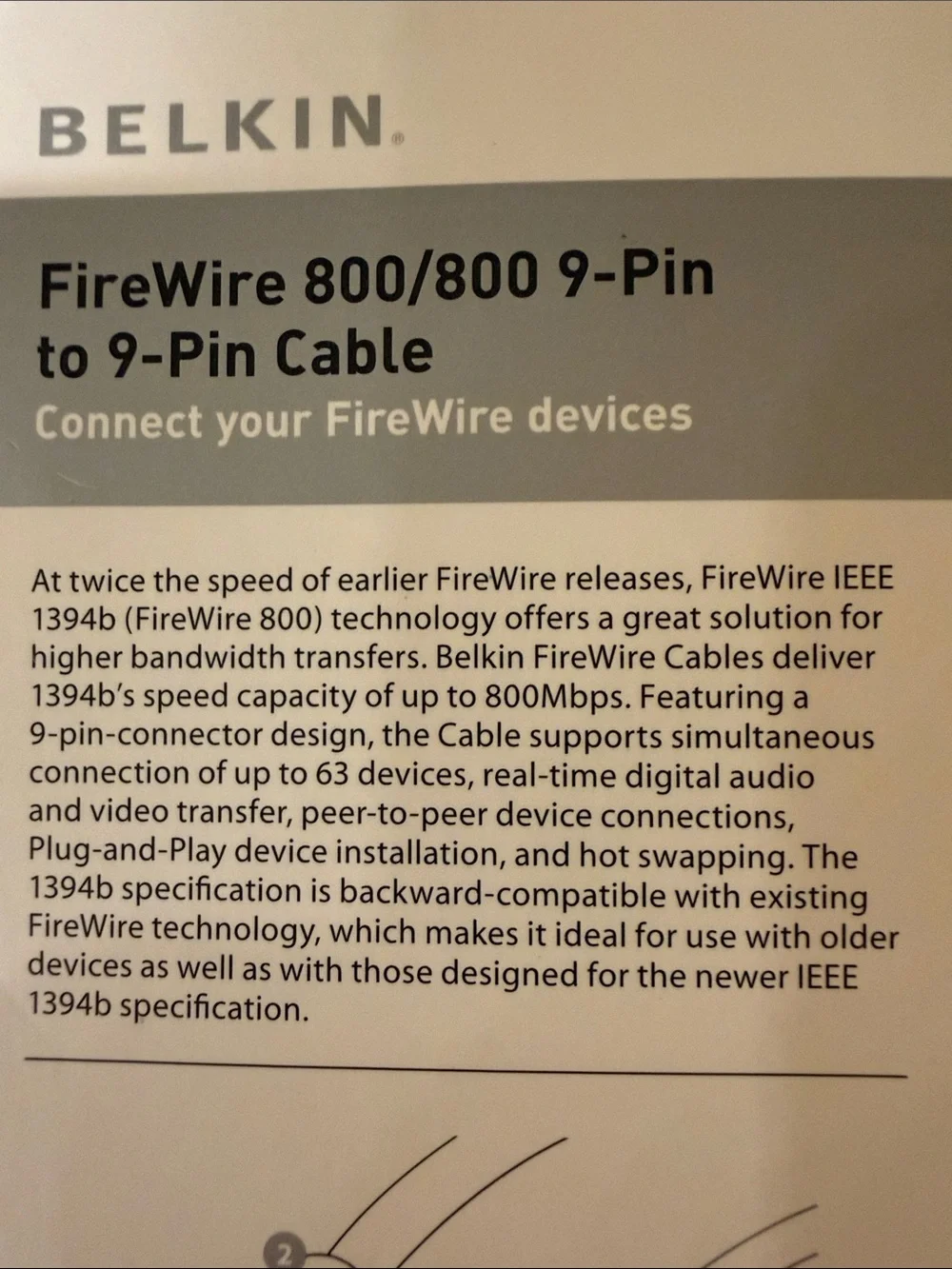 NWT🤩BELKIN WHITE FIREWIRE 800/800 9-PIN CABLE
